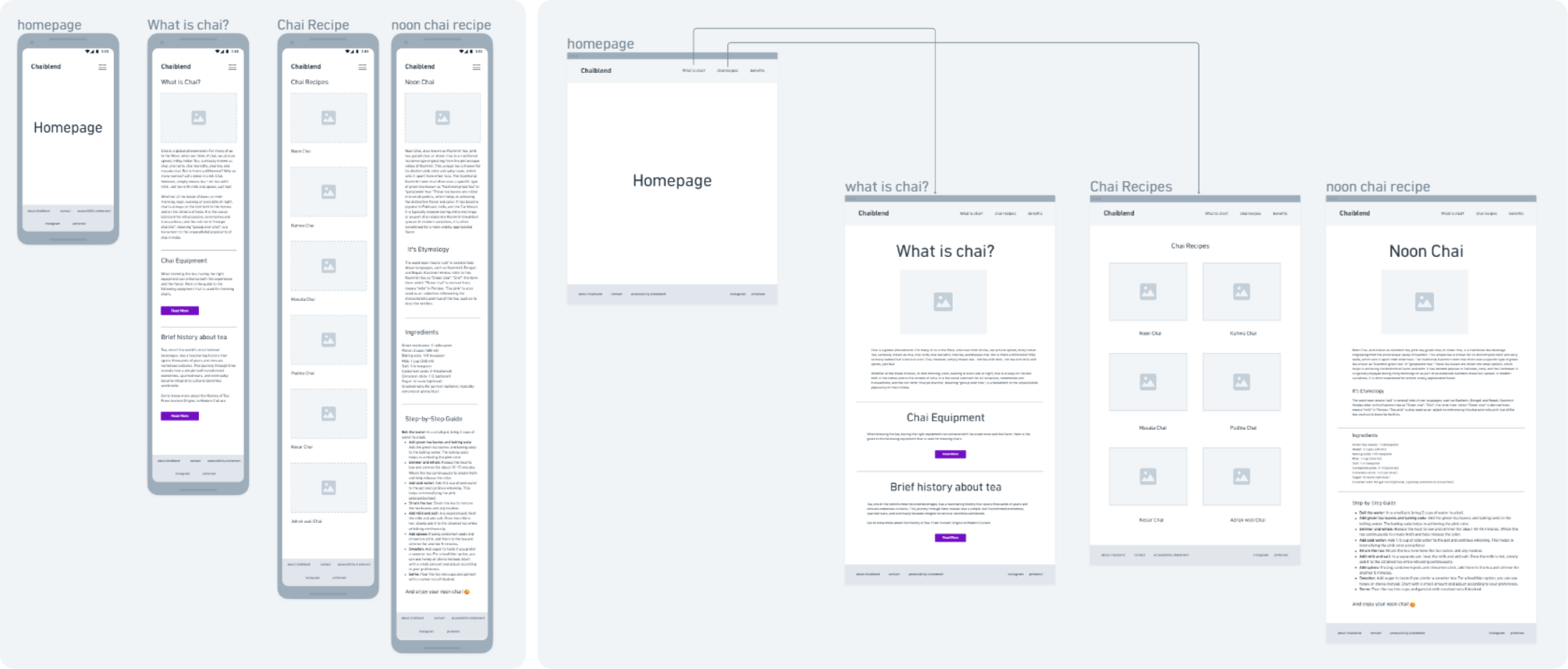 Chaiblend desktop and mobile wireframes