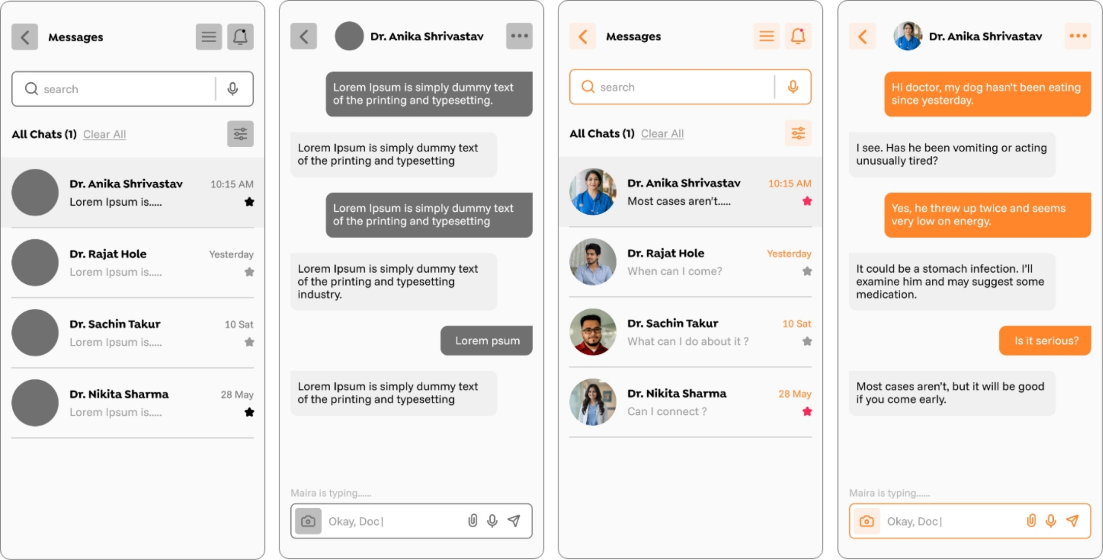 Final UI design showing messages and chat page.