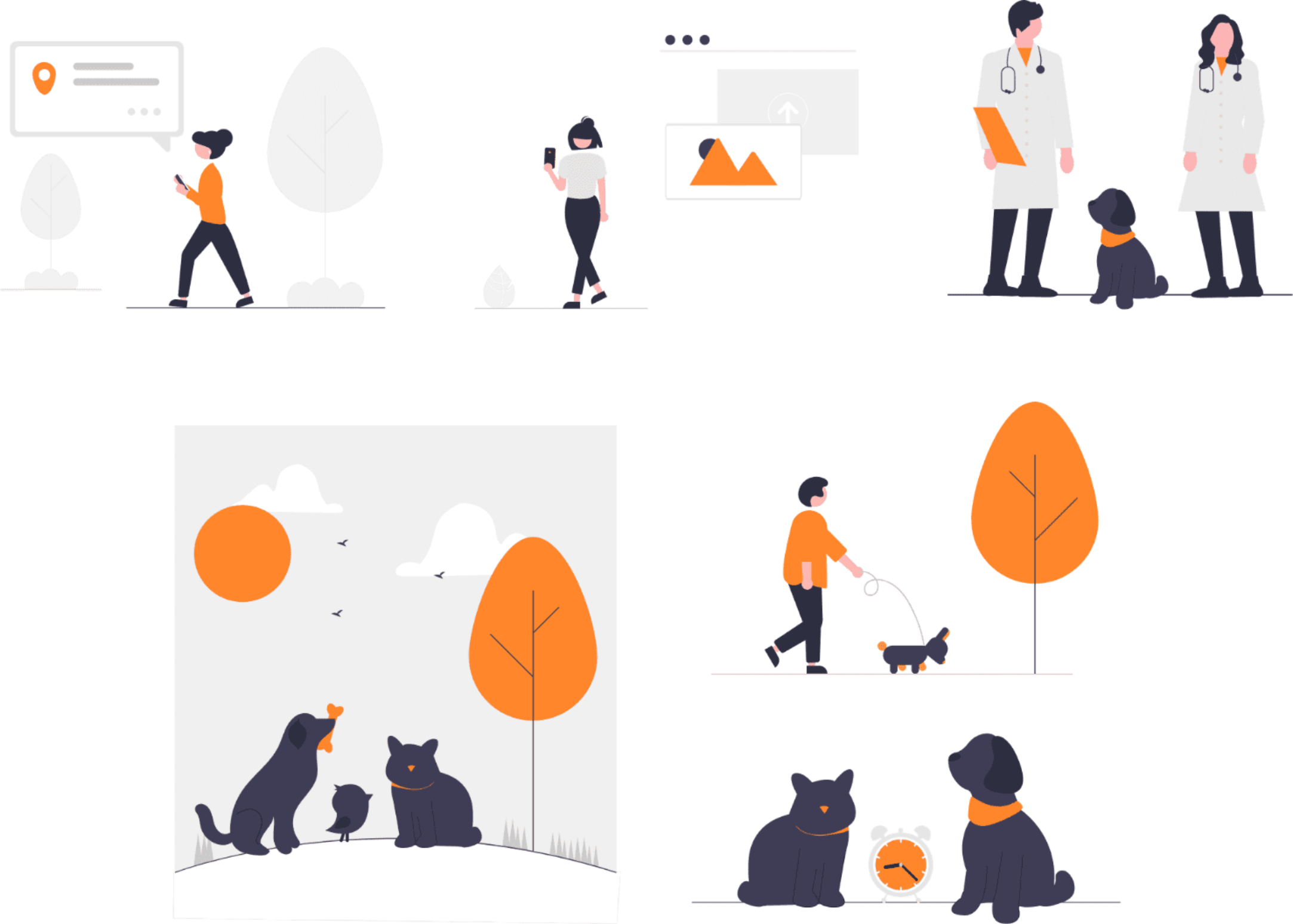 Illustrations of onboarding, login-signup pages.