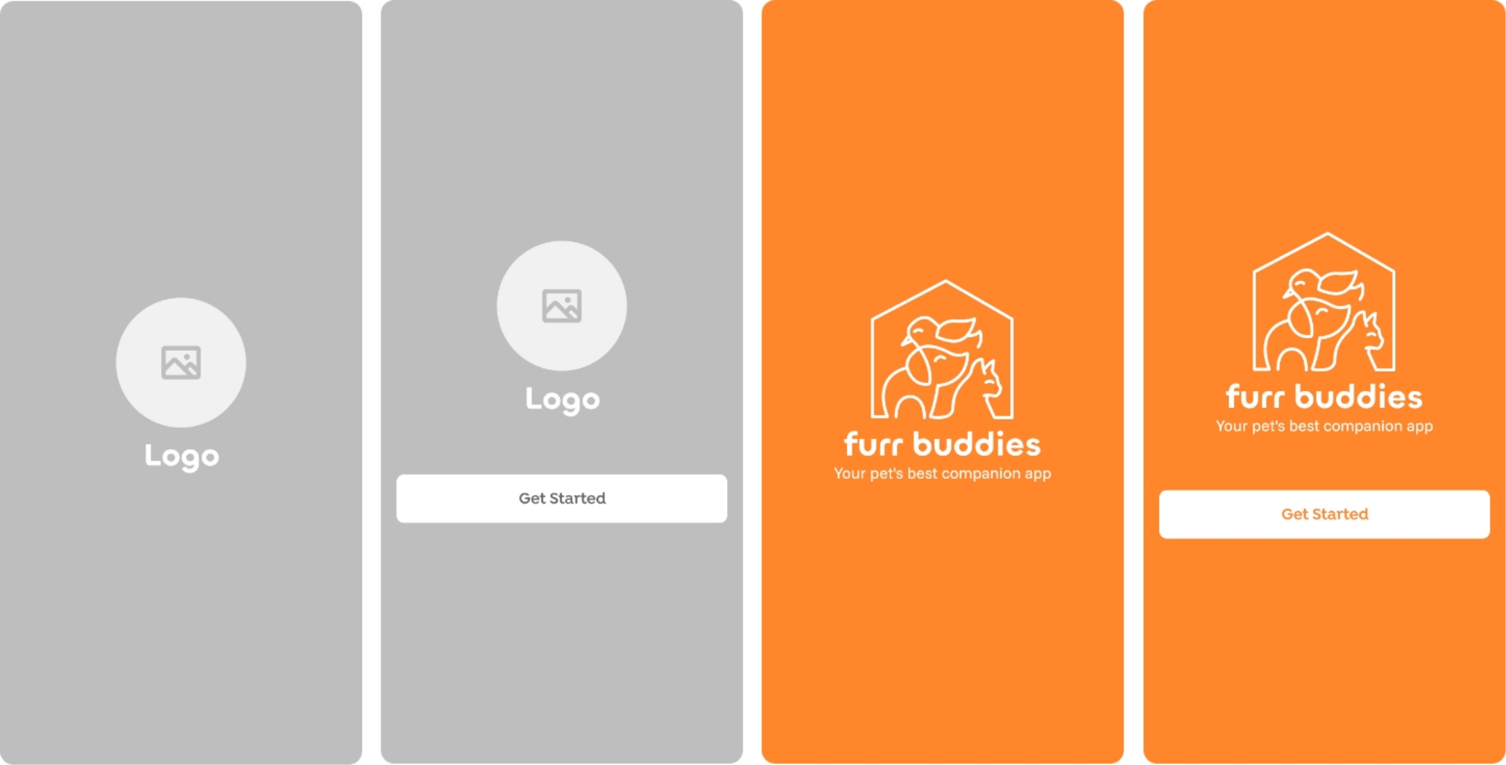 Furr Buddies mobile app splash screen UI design.