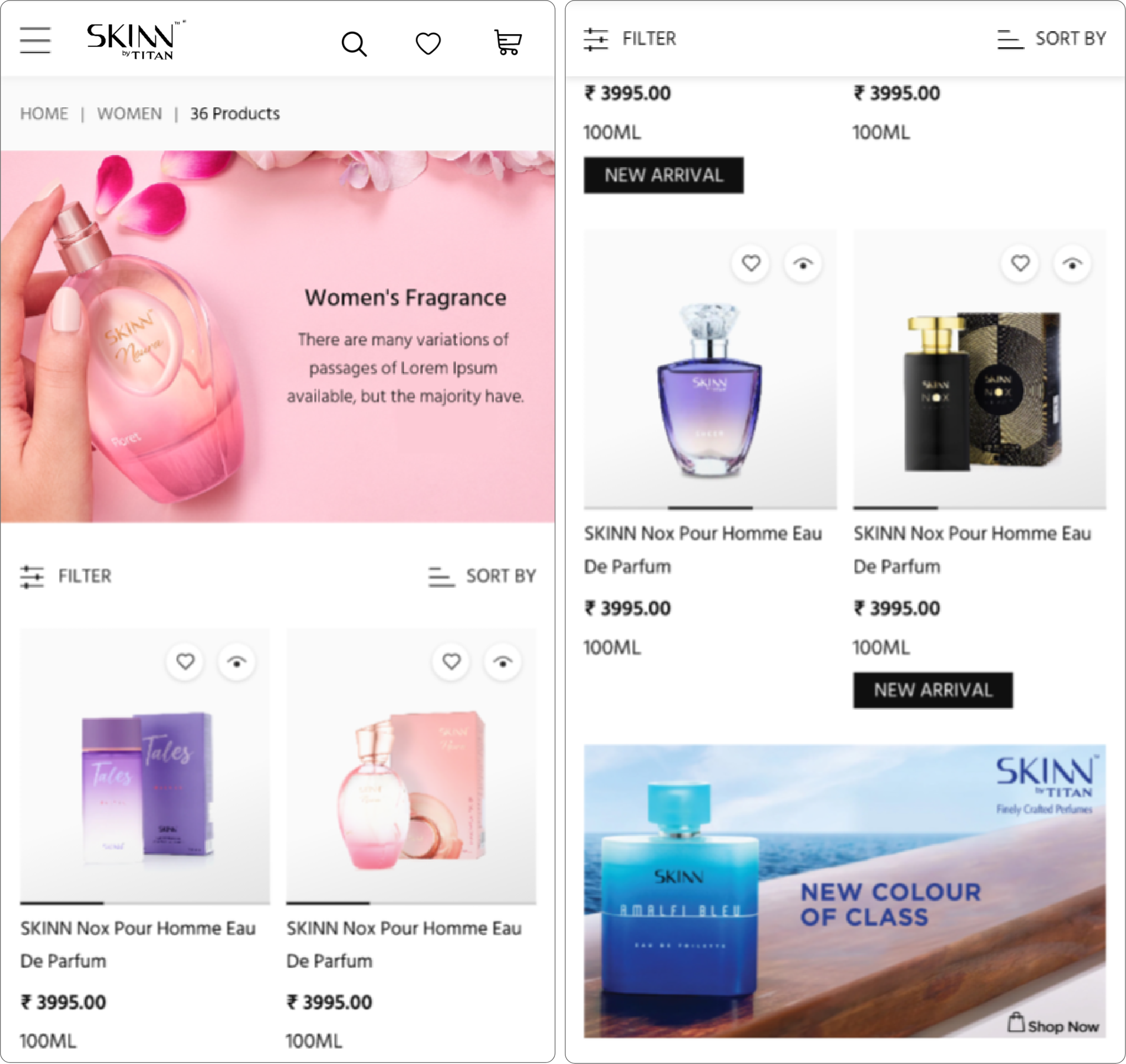 Mobile Product Listing Page and producct tile grid UI design in XD.